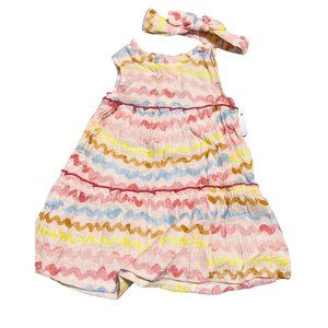 Mud Pie 12-18m NWT Rainbow stripe tiered dress set headband cotton gauze 2pc